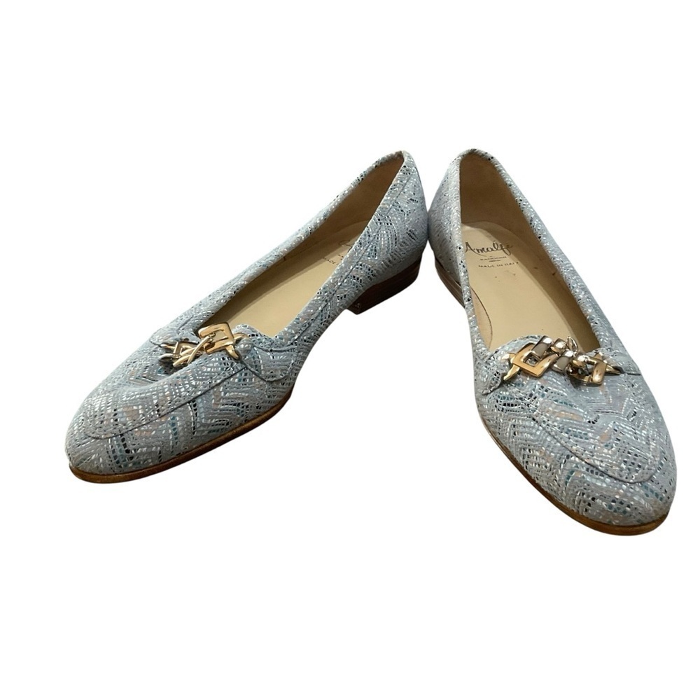 Amalfi by Rangoni Blue Woven Leather Slip-On Pumps 7.5 Narrow Made in Italy - Picture 9 of 10